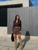 Mini skirt with brown animal ruffles