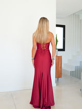 Corset satin knot dress burgundy