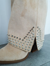 Ivory suede flap heel boot