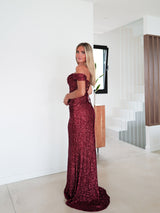 Corset dress burgundy glitter sleeves