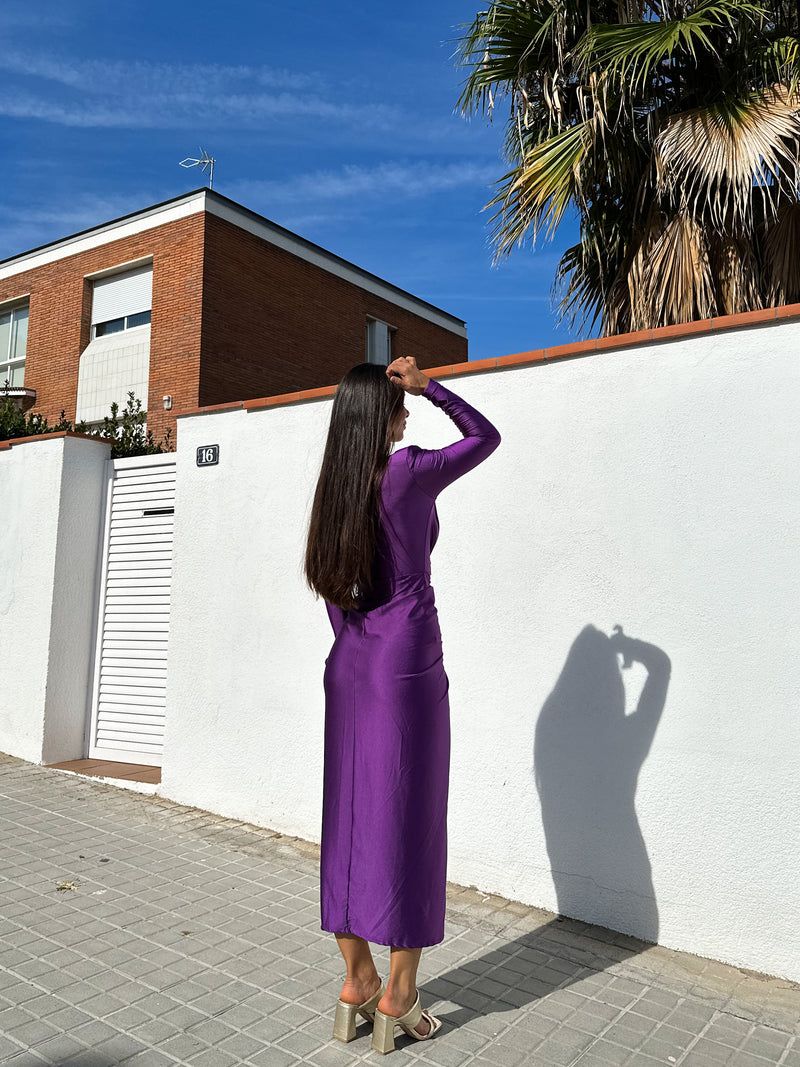 Purple knot sleeve dress