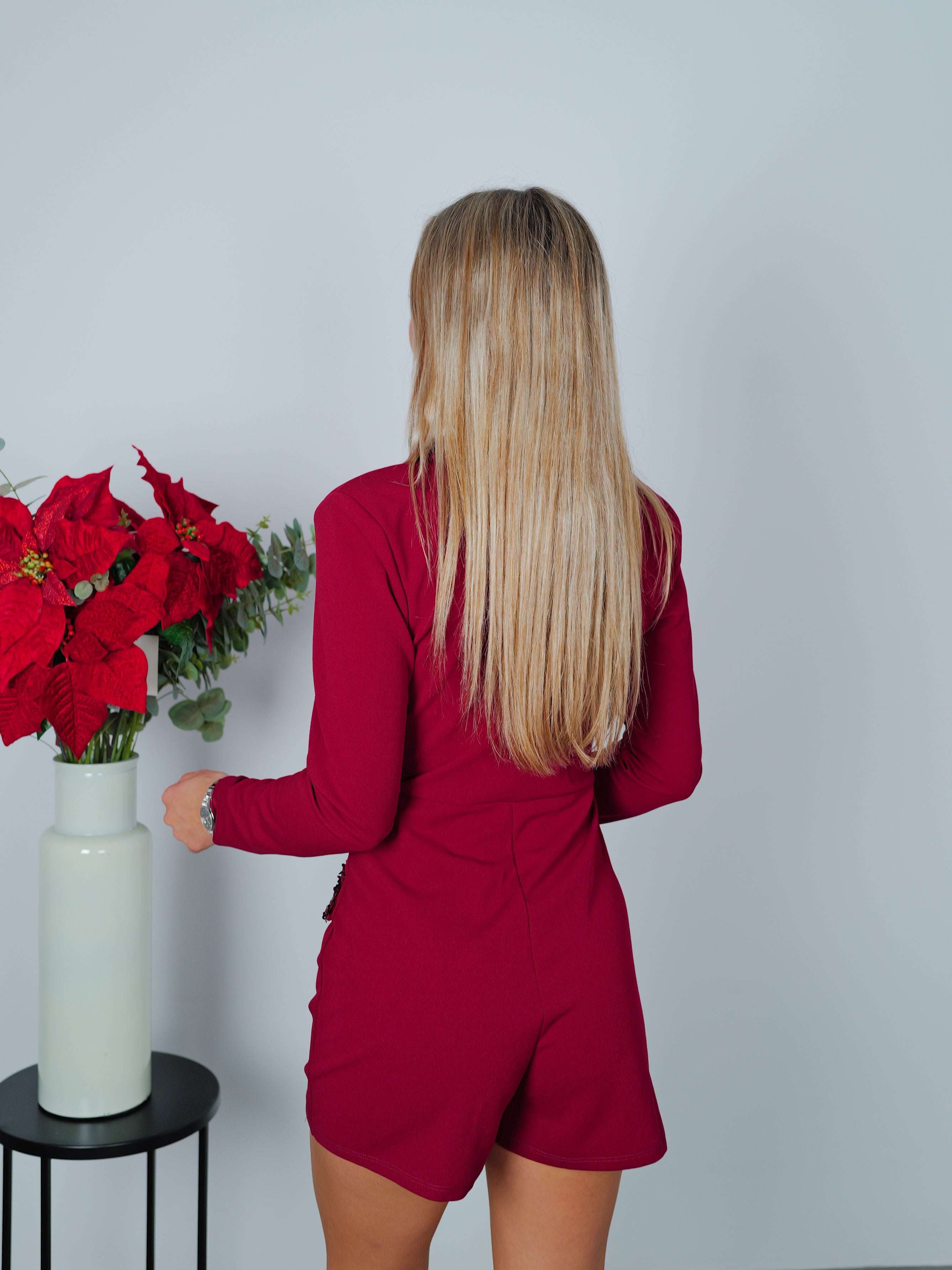 Burgundy glitter lapel Jumpsuit