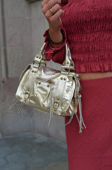 Gold glitter leather buckles bag