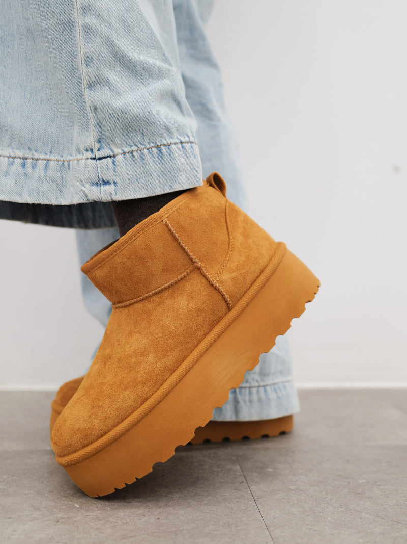 Camel fur platform ankle boots