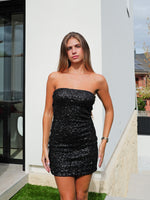 Black glitter mini word dress