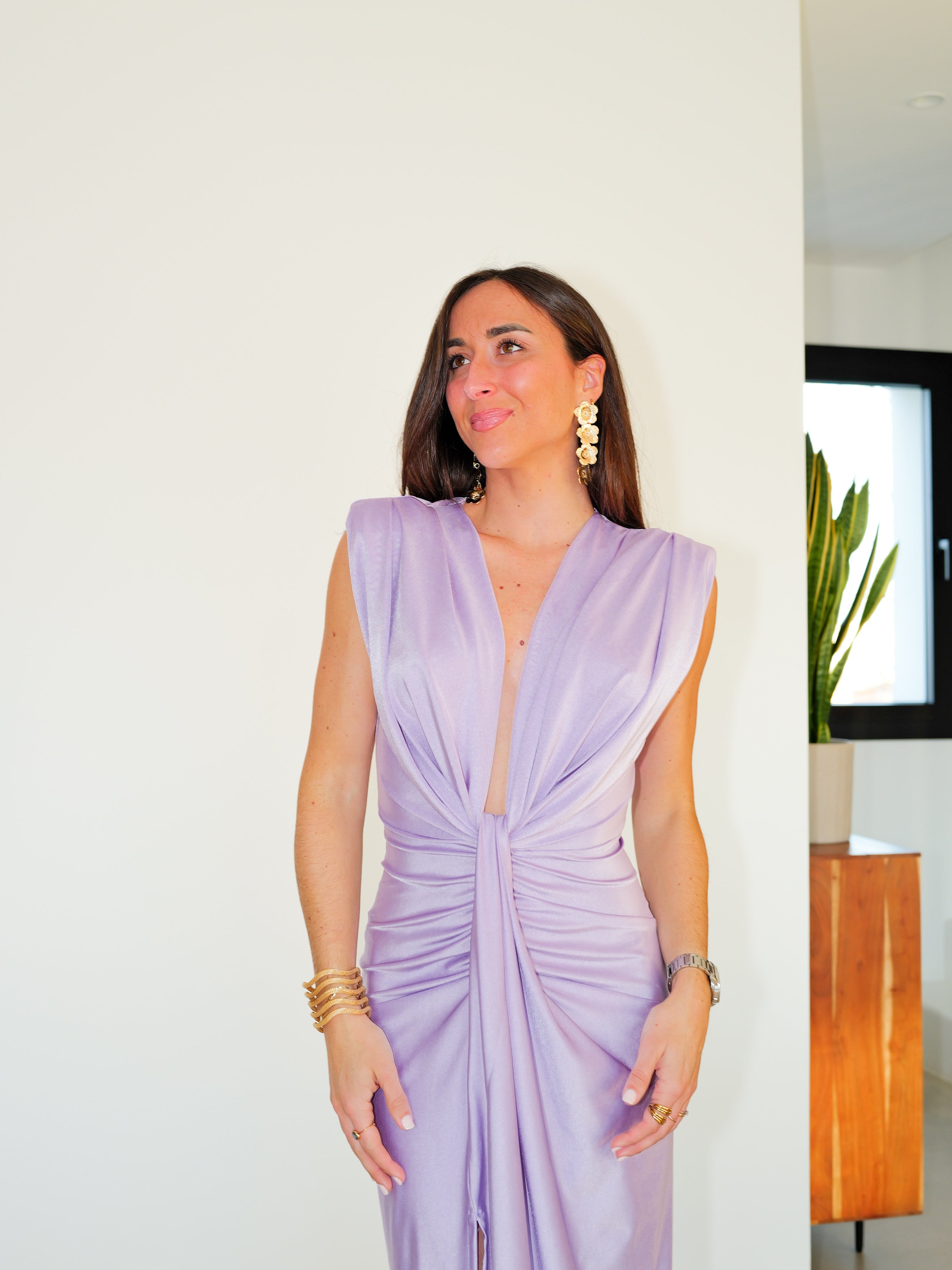 Lilac bow neckline dress