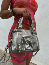 Silver glitter leather buckles bag