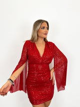 Red sleeves glitter dress