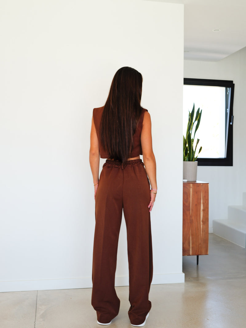 Brown cropped suit set