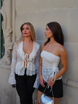 White lace ruffle blouse