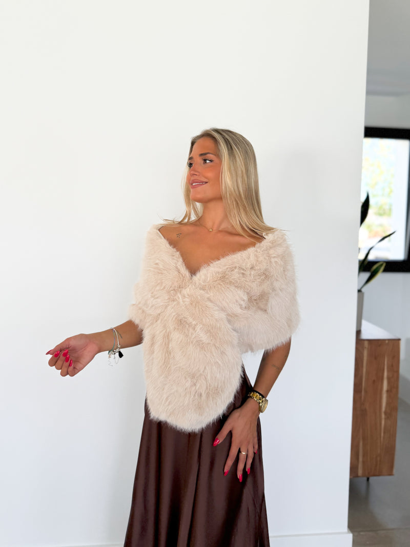 Beige fur event stole