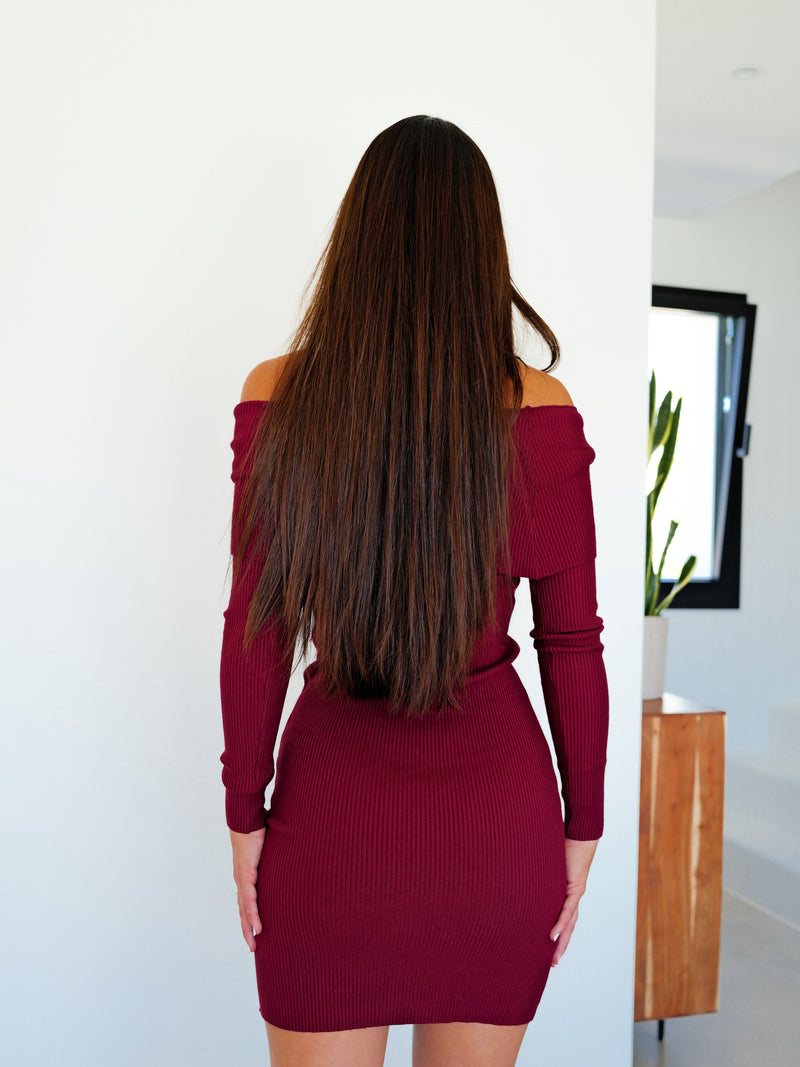 Burgundy knitted boat dress