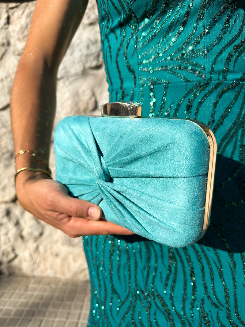 Turquoise cross bow clutch