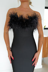 Tight-fitting black feather dress