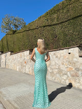 Turquoise mermaid pearl neckline dress