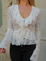 White lace ruffle blouse