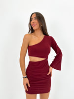 Wine asymmetric mini dress