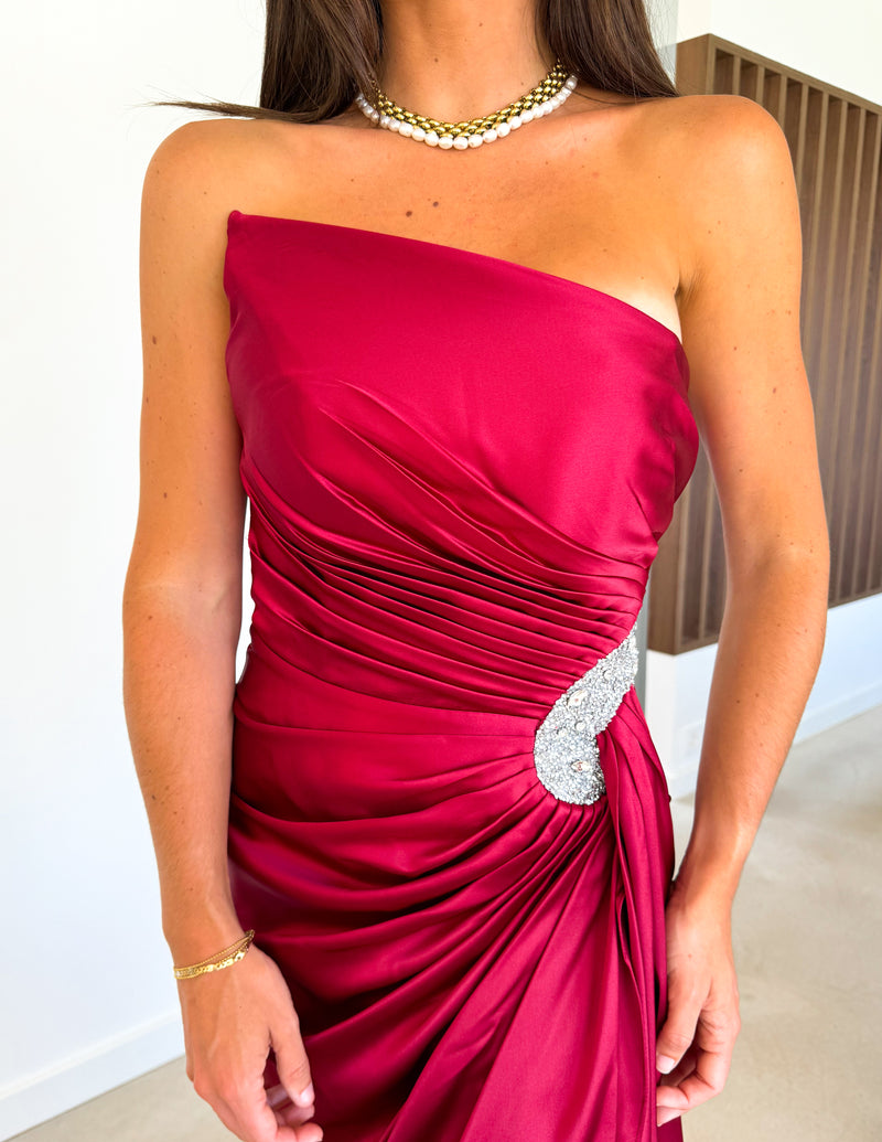 Dress with burgundy rhinestones