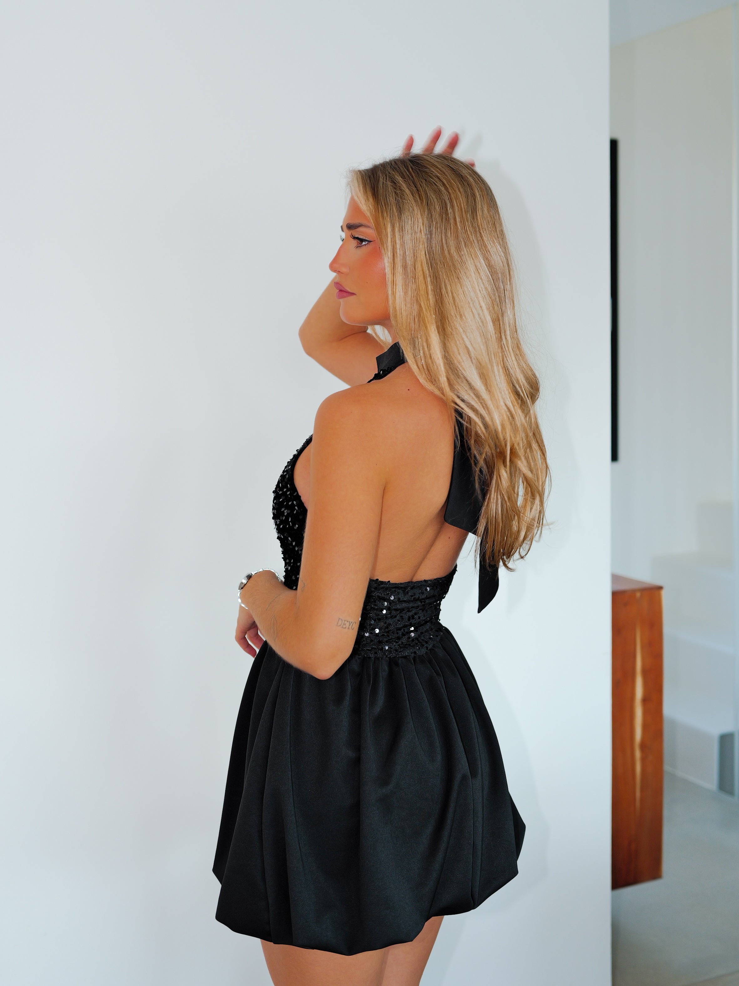 Pompous halter neck mini dress black