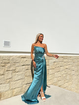 Turquoise dress with turquoise rhinestone drop