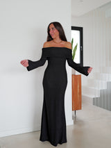 Long dress bardot lurex black