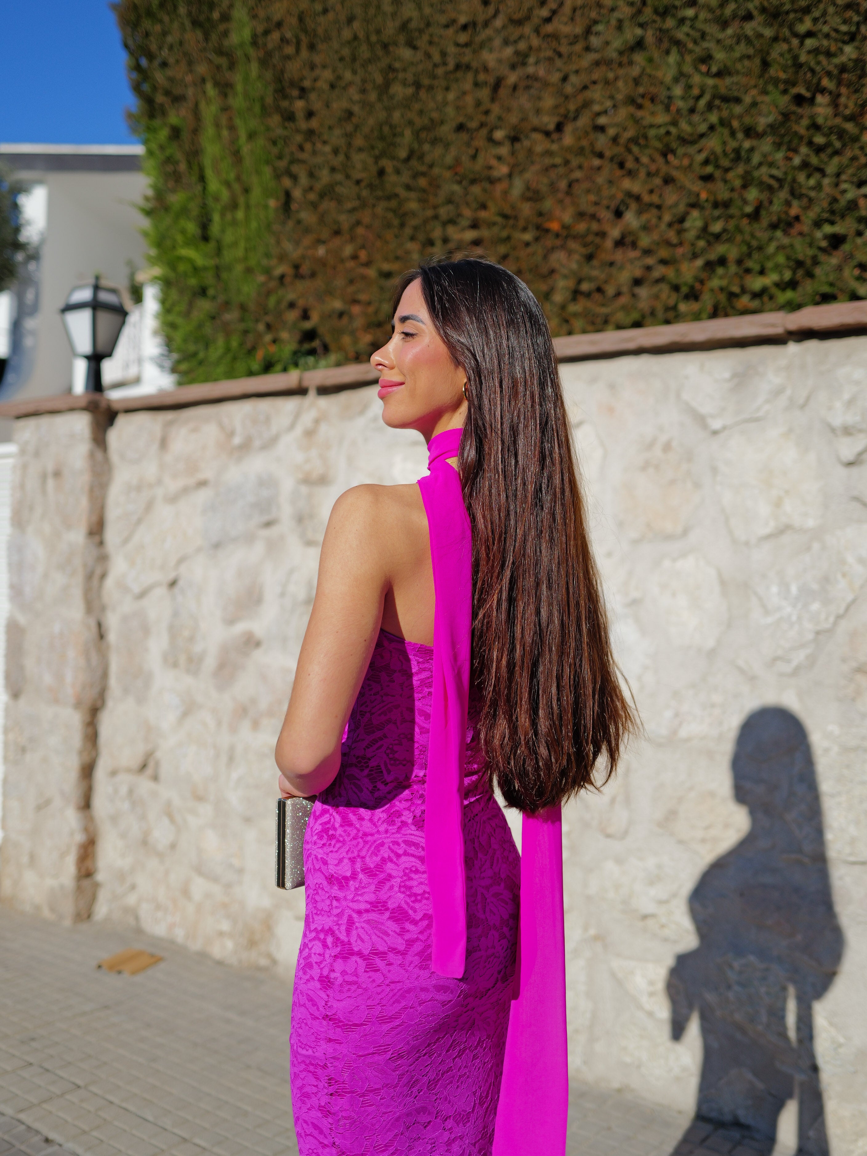 Pink choker lace dress