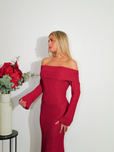 Long dress bardot lurex red