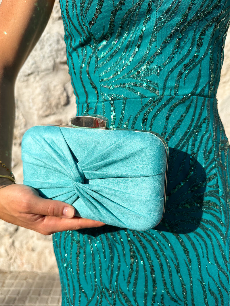 Turquoise cross bow clutch