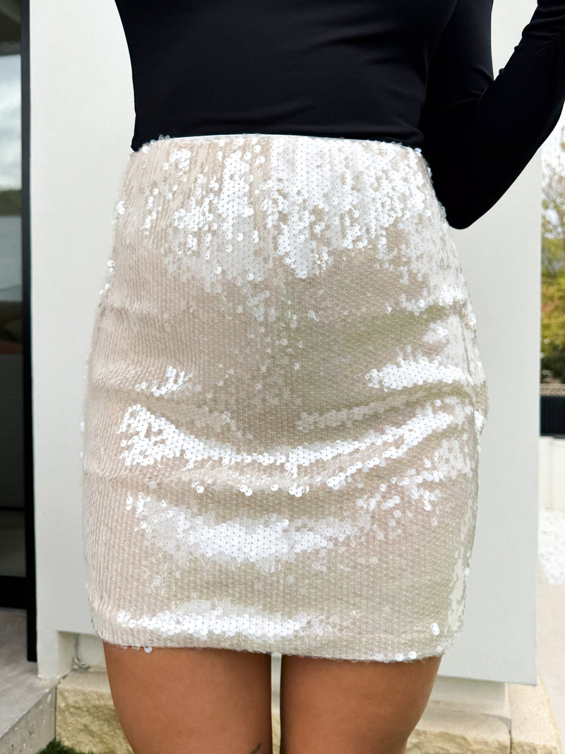 Beige glitter mini skirt