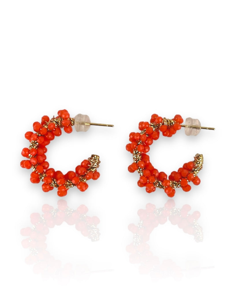 Orange half moon bead earrings