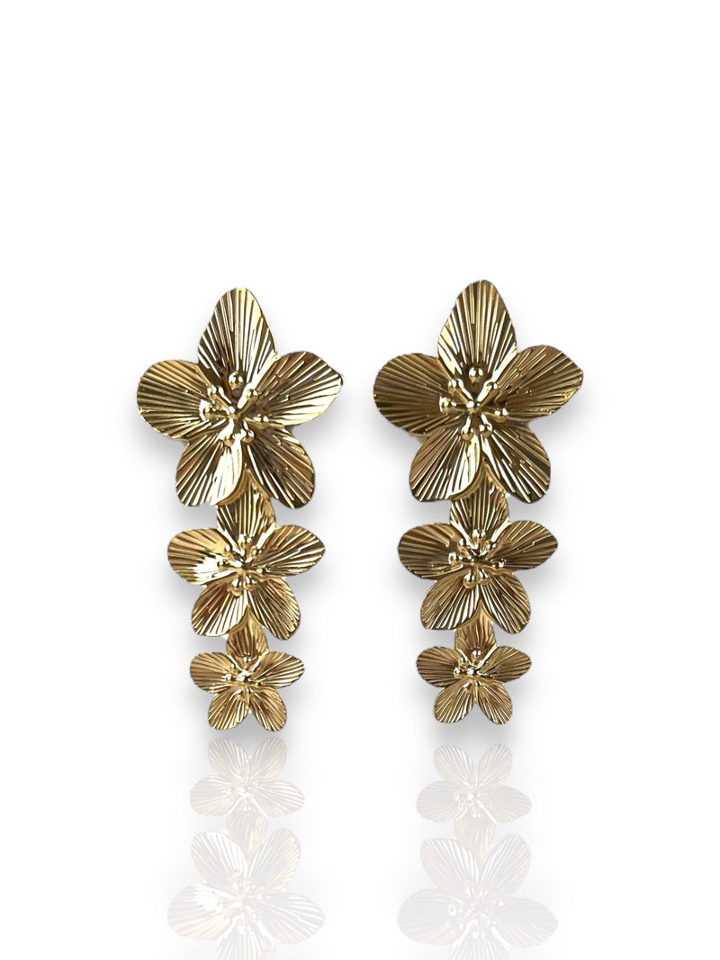 Golden flowers cascade earrings