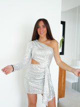 Pearl ruffle glitter dress