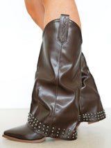 Brown leather effect studded boot