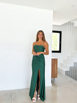 Corset dress satin knot green