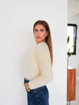 Beige fur zipper sweater