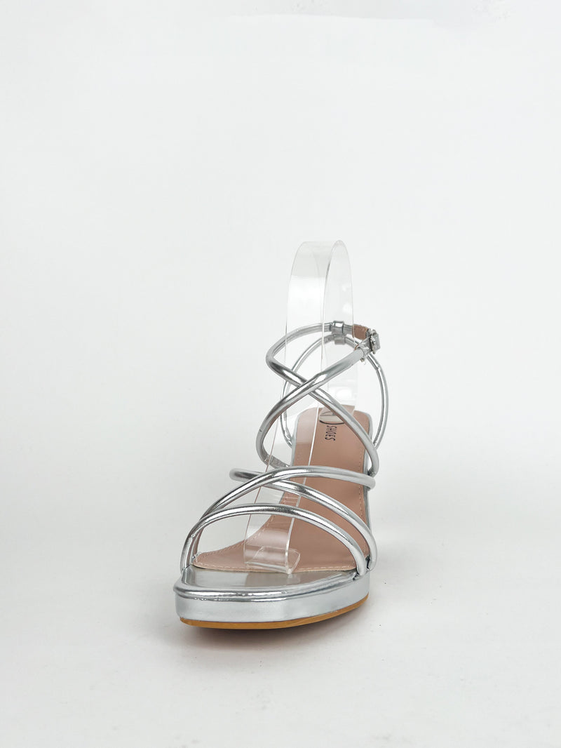 Silver interlaced platform sandal