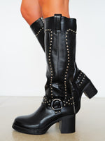 Black studded track boot