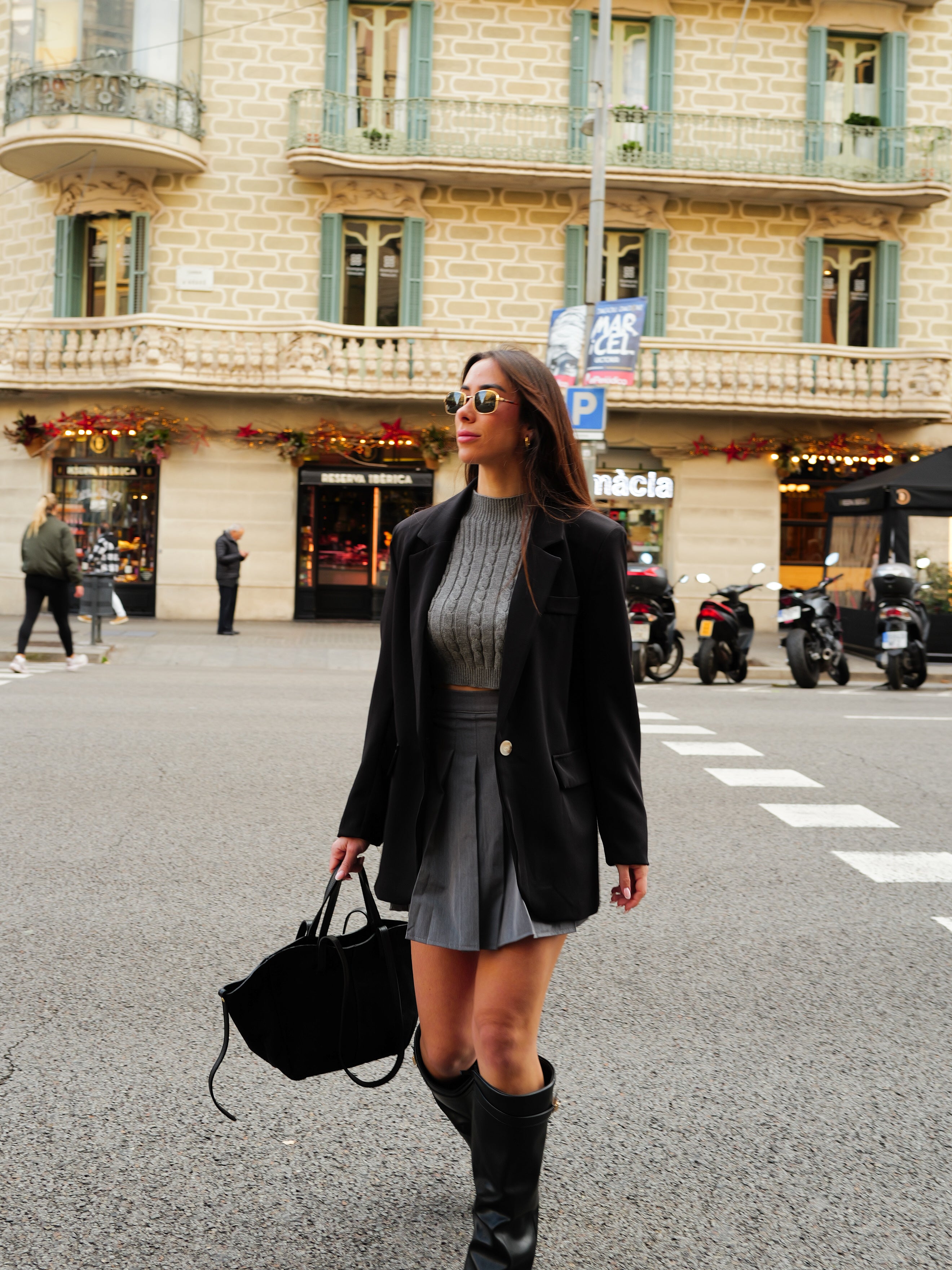 Black suede shopper bag