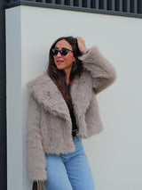 Gray lapel fur jacket