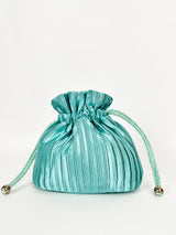 Turquoise satin clutch bag