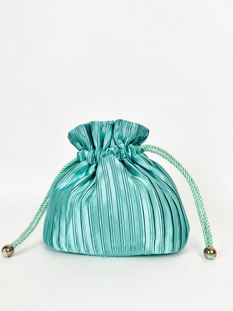 Turquoise satin clutch bag