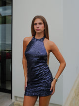 Navy glitter halter dress