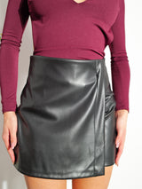 Black leather effect flap trouser skirt