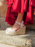 Beige esparto wedges