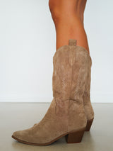 Beige cowboy heel boot