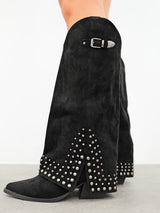 Black suede studded heel boot