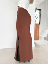 Long brown gathered skirt