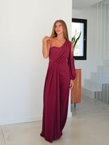 Bordeaux tulle sleeve jumpsuit