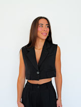 Black cropped suit set