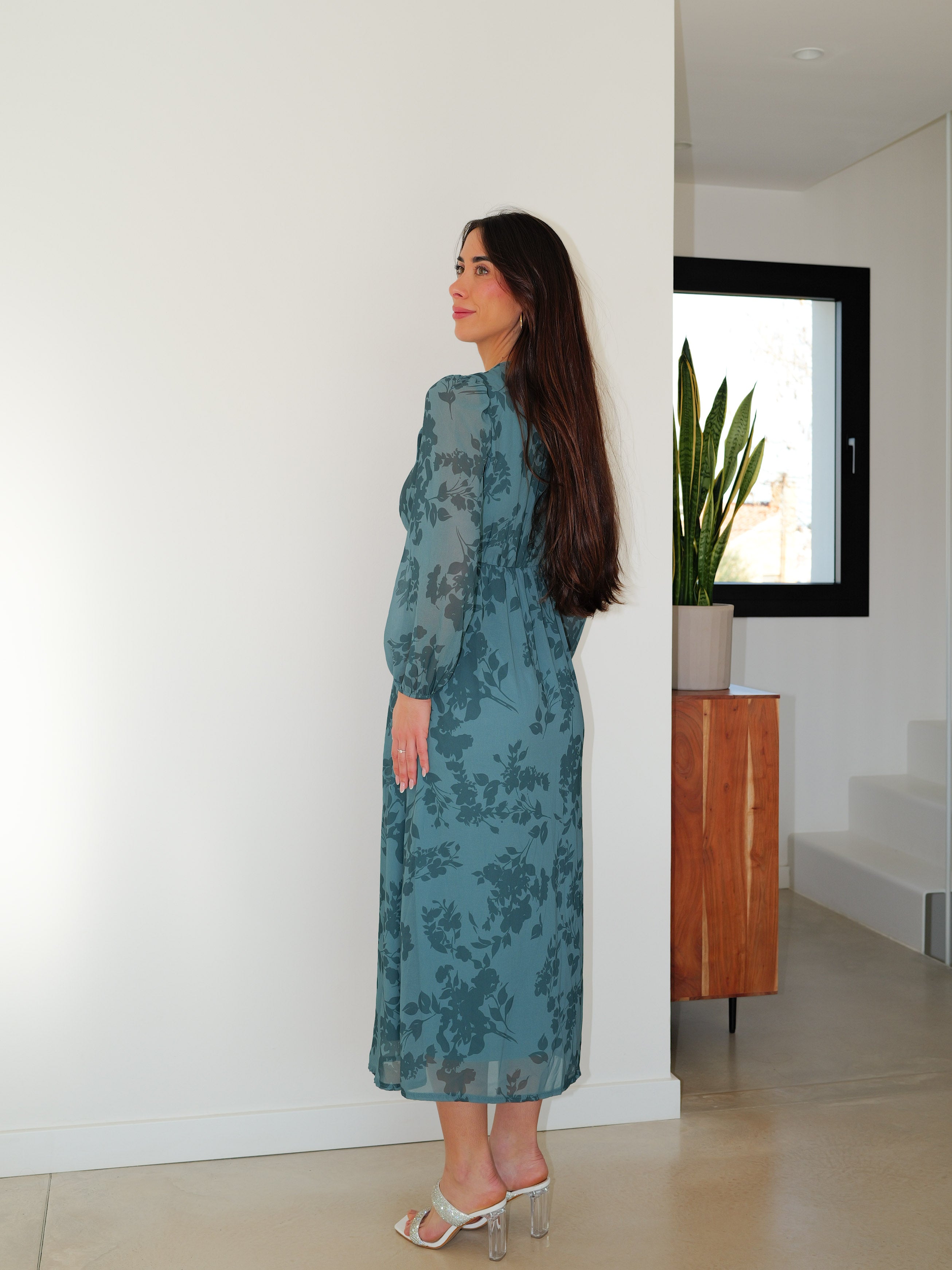 Knot-neck dress with petroleum print